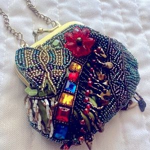 CHICOS vintage beaded coin purse with butterfly and floral details